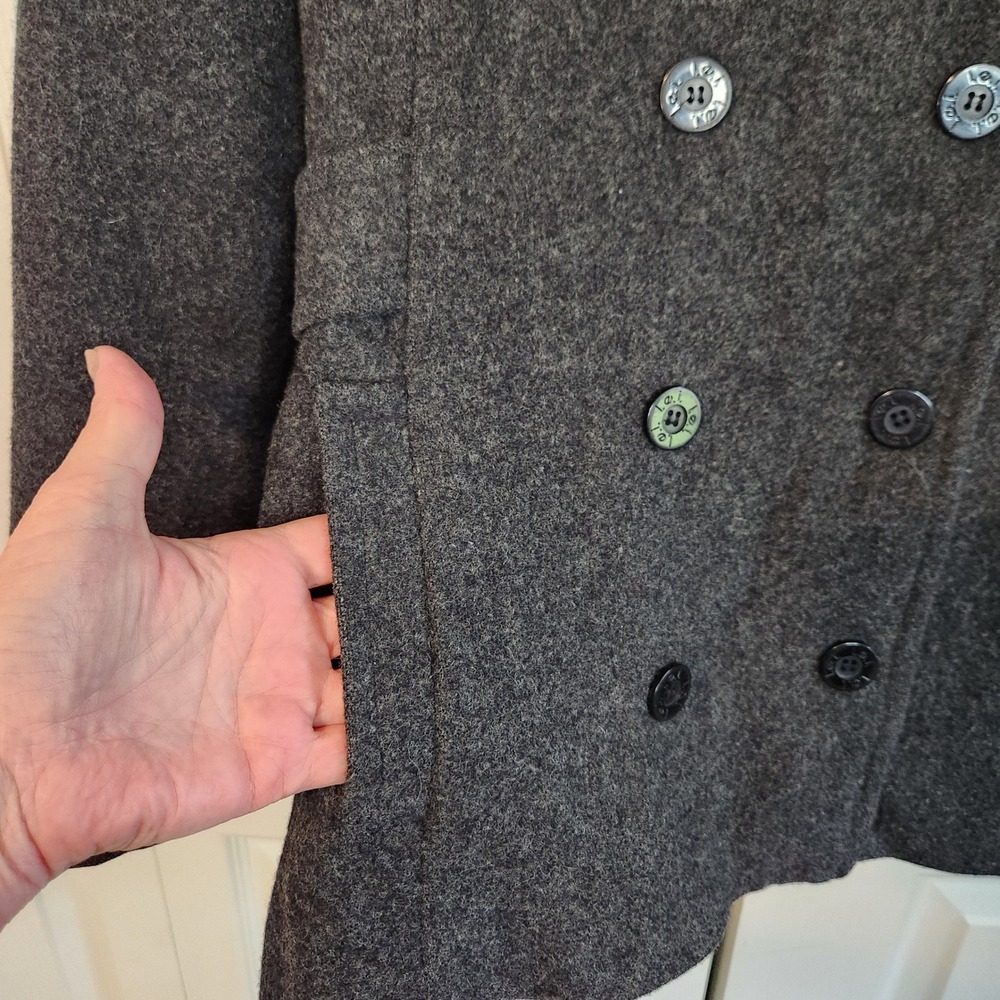 Vintage LEI Womens Charcoal Gray 100% Wool Double Breasted Pea Coat Size Medium - Picture 4 of 10